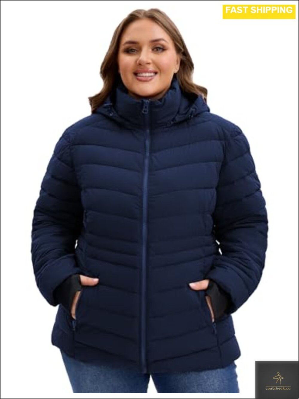 Plus Size Lightweight Puffer Jacket Windproof Quilted Hooded Winter Coat